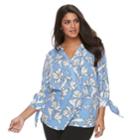 Plus Size Apt. 9&reg; Knot Sleeve Blouse, Women's, Size: 1xl, Light Blue