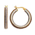18k Gold Over Brass Crystal Striped Hoop Earrings, Women's, Yellow