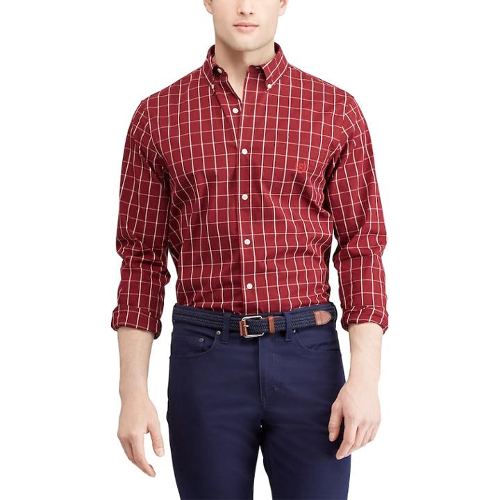 Men's Chaps Regular-fit Stretch Easy-care Button-down Shirt, Size: Medium, Red