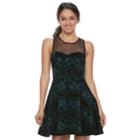 Juniors' Trixxi Flocked Skater Dress, Teens, Size: Medium, Med Green