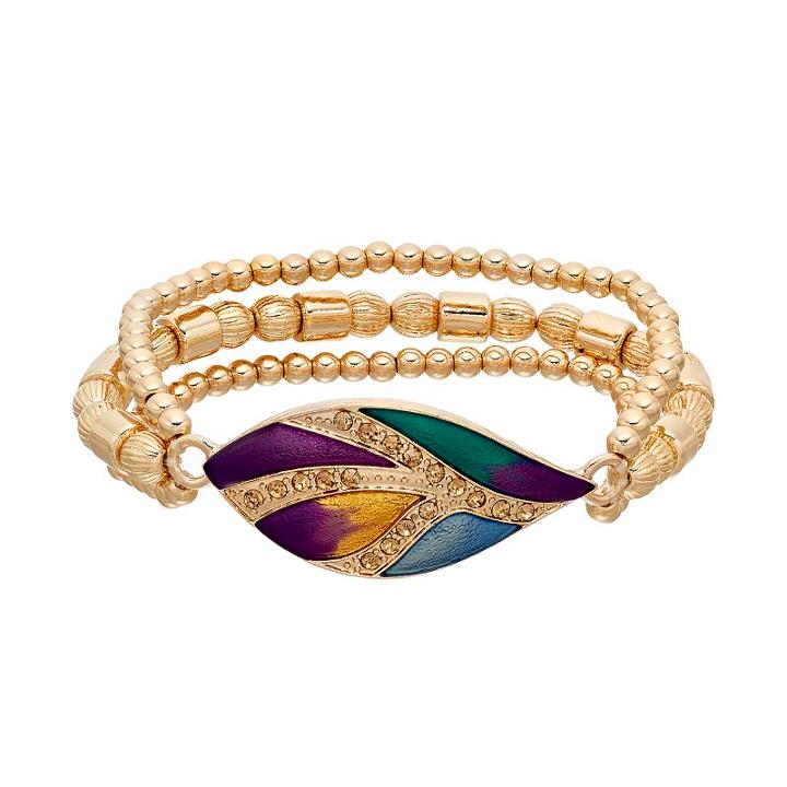 Beaded Leaf Multi Strand Stretch Bracelet, Women's, Multicolor