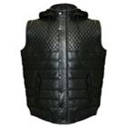 Men's Franchise Club Geo Hooded Lambskin Leather Vest, Size: Xxl, Black