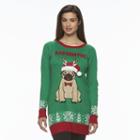 Women's Christmas Crewneck Tunic Sweater, Size: Large, Med Green