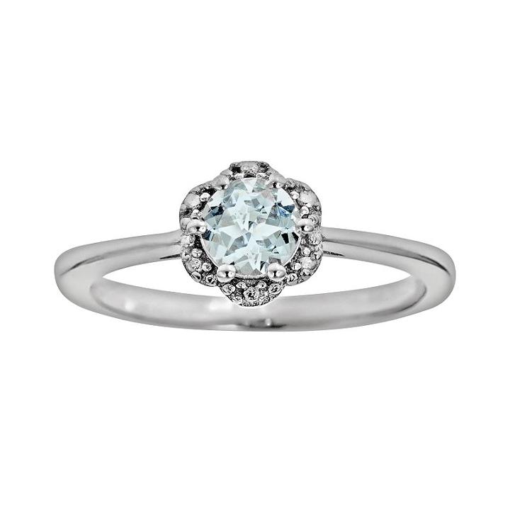 Sterling Silver Aquamarine Studded Flower Ring, Women's, Size: 8, Blue