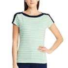 Women's Chaps Striped Lace-up Shoulder Tee, Size: Xs, Green