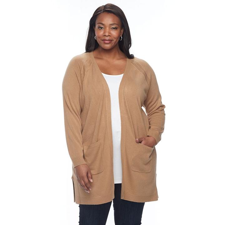 Plus Size Napa Valley Long Raglan Cardigan, Women's, Size: 2xl, Dark Beige