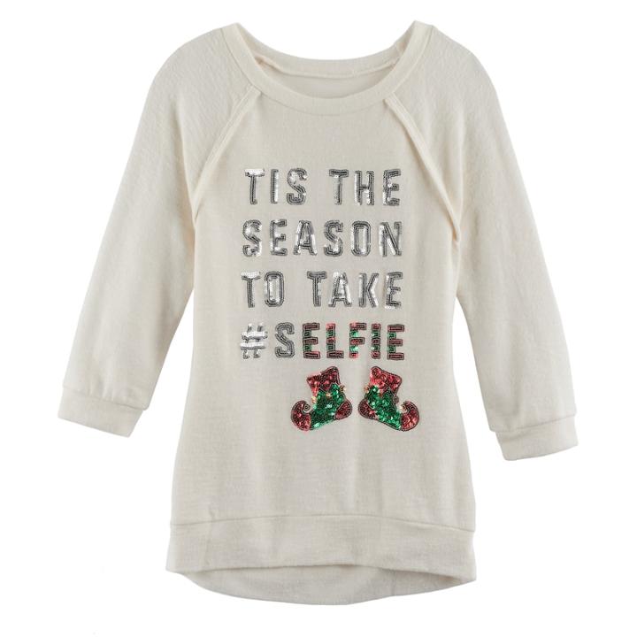 Girls 7-16 Miss Chievous Christmas 3/4-sleeve Sequin Hatchi Tunic, Size: Large, White Oth