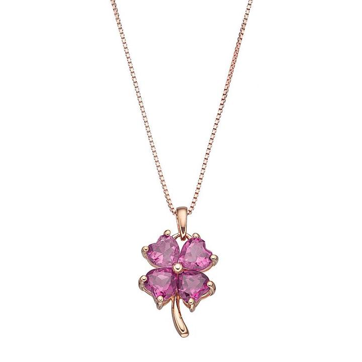 14k Rose Gold Over Silver Lab-created Pink Sapphire Four-leaf Clover Pendant Necklace, Women's, Size: 18