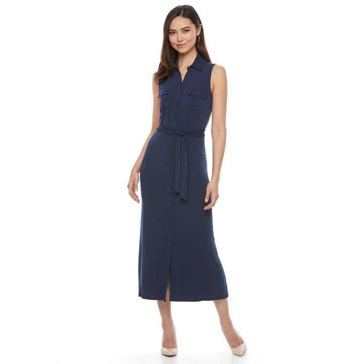 Women's Dana Buchman Midi Shirtdress, Size: Medium, Blue