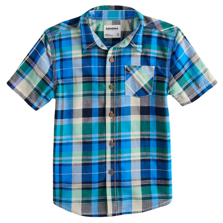 Boys 4-7 Sonoma Goods For Life&trade; Plaid Shirt, Size: 5, Med Blue