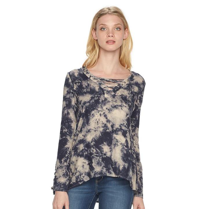 Women's Rock & Republic® Tie-dye Lace Up Top, Size: Large, Purple