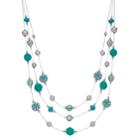 Silver Tone & Aqua Beaded Multi Strand Necklace, Women's, Turq/aqua