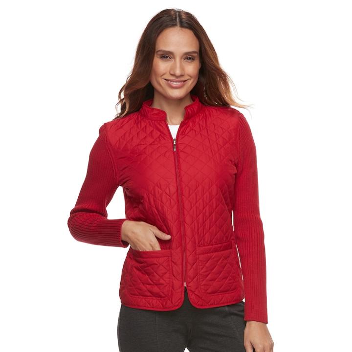 Petite Croft & Barrow&reg; Quilted Zip-front Sweater, Women's, Size: Xs Petite, Med Red