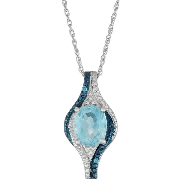 Sterling Silver Blue Topaz & Diamond Accent Pendant Necklace, Women's, Size: 18