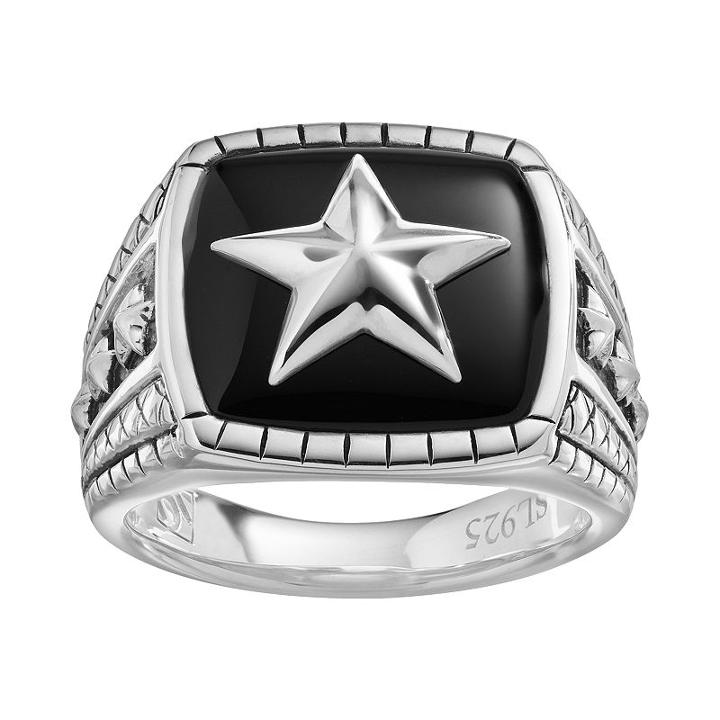 Onyx Sterling Silver Star Ring - Men, Size: 10, Black