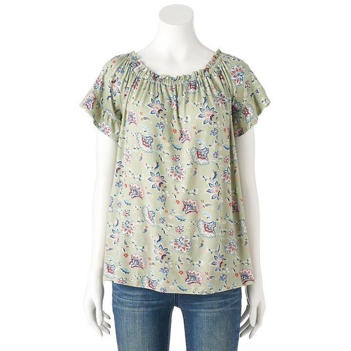 Women's French Laundry Print Smocked Tee, Size: Small, Green Oth