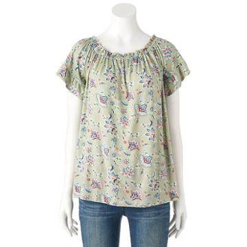 Women's French Laundry Print Smocked Tee, Size: Small, Green Oth