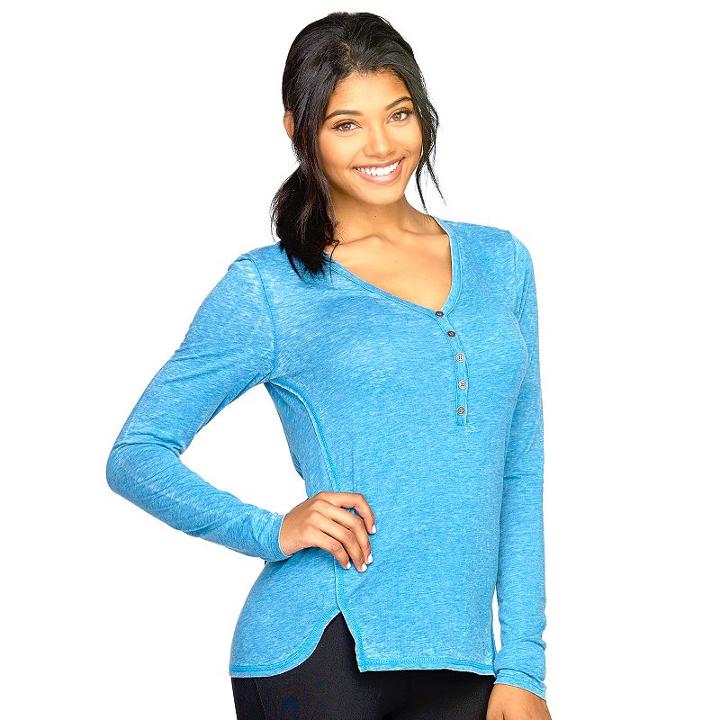 Women's Colosseum Bella Glade Henley Yoga Top, Size: Large, Blue (navy)