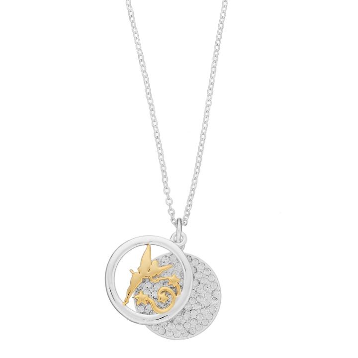 Disney's Tinker Bell Two Tone Silver Plated Pendant Necklace, White