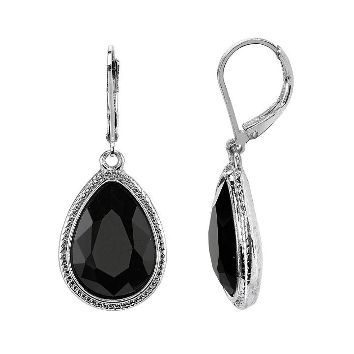 1928 Faceted Stone Teardrop Earrings, Women's, Black