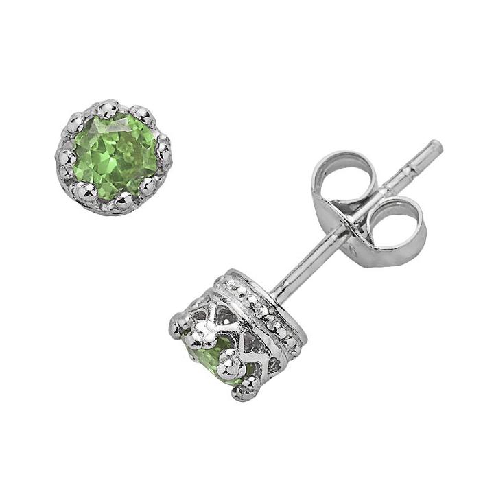Junior Jewels Sterling Silver Peridot Crown Stud Earrings - Kids, Girl's, Yellow