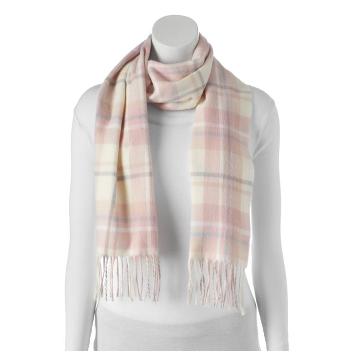Softer Than Cashmere Plaid Fringed Oblong Scarf, Women's, Dark Pink