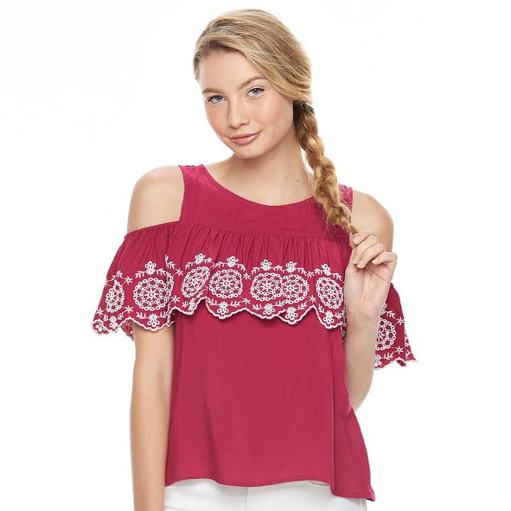 Juniors' So&reg; Ruffle Cold-shoulder Top, Girl's, Size: Xl, Pink