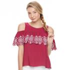 Juniors' So&reg; Ruffle Cold-shoulder Top, Girl's, Size: Xl, Pink