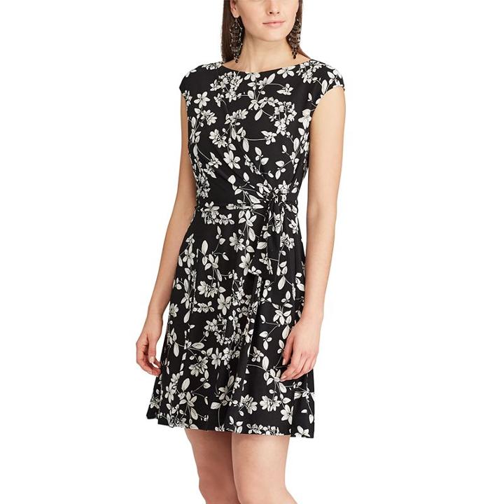 Women's Chaps Floral Faux-wrap Dress, Size: Xl, Black