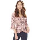 Juniors' Iz Byer Floral Faux-wrap Top, Teens, Size: Xl, Rose Floral