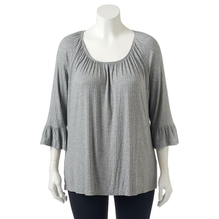 Plus Size Croft & Barrow&reg; Bell Sleeve Peasant Top, Women's, Size: 2xl, Grey Other