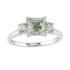 10k White Gold Green Quartz And Diamond Accent 3-stone Ring, Women's, Size: 5