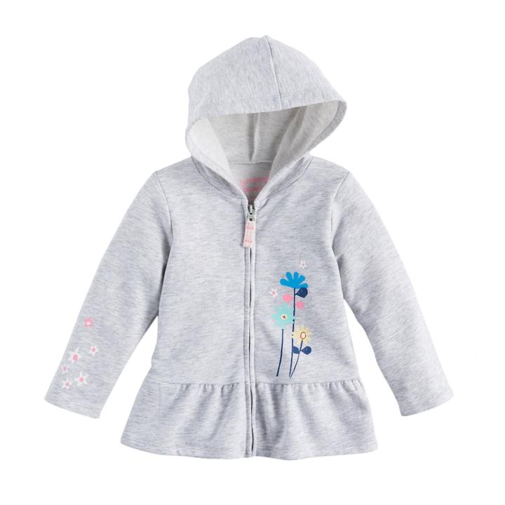Baby Girl Jumping Beans&reg; Flower Peplum Zip-up Hoodie, Size: 9 Months, Light Grey