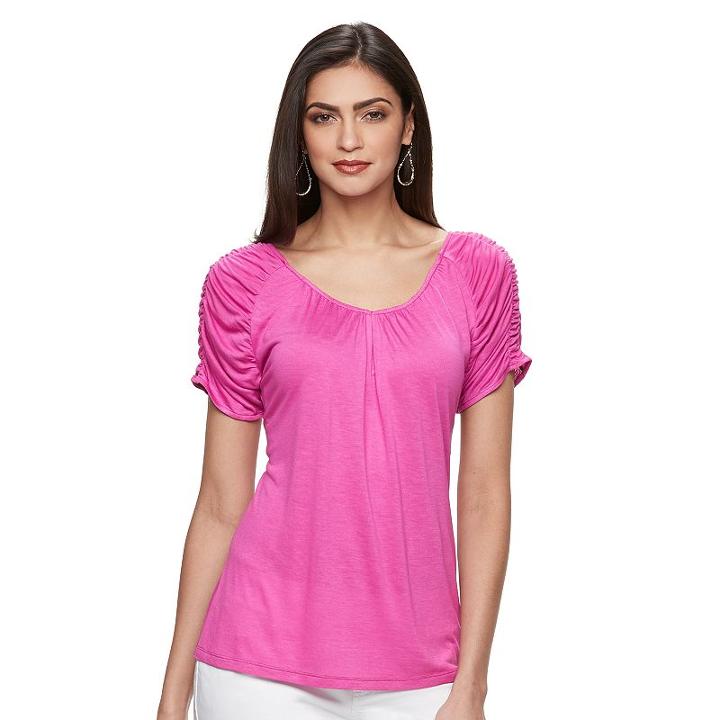 Women's Jennifer Lopez Ruched Print Tee, Size: Xxl, Brt Pink