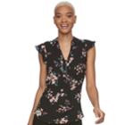 Juniors' Candie's&reg; Zip Front Flutter Sleeve Top, Teens, Size: Xl, Black