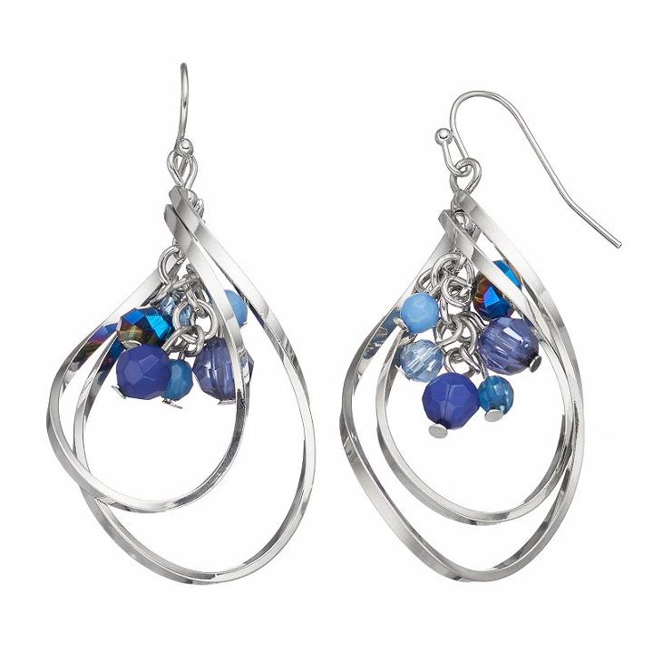 Blue Beaded Cluster Helix Drop Earrings, Women's, Blue Other