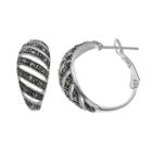 Silver Luxuries Marcasite Striped Hoop Earrings, Women's, Grey