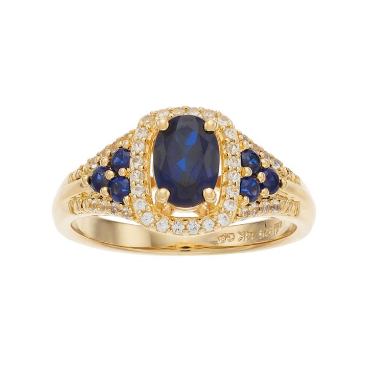 14k Gold Over Silver Lab-created Blue & White Sapphire Oval Halo Ring, Women's, Size: 7
