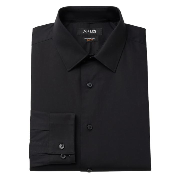 Men's Apt. 9&reg; Premier Flex Extra-slim Fit Flex Collar Dress Shirt, Size: 18-34/35, Black