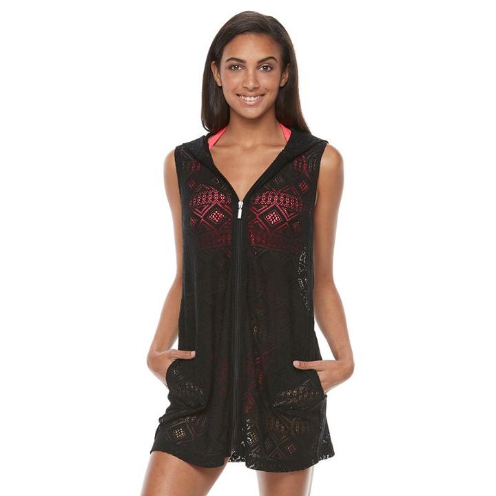 Women's Apt. 9&reg; Hooded Lace Cover-up, Size: Small, Black