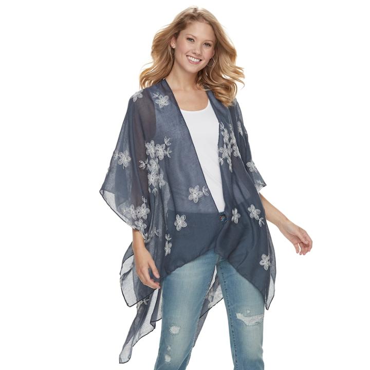 Women's Sonoma Goods For Life™ Embroidered Floral Kimono, Blue (navy)