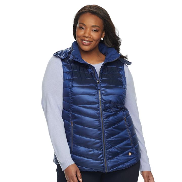 Plus Size Tek Gear Hooded Puffer Vest, Women's, Size: 1xl, Med Blue