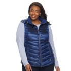 Plus Size Tek Gear Hooded Puffer Vest, Women's, Size: 1xl, Med Blue