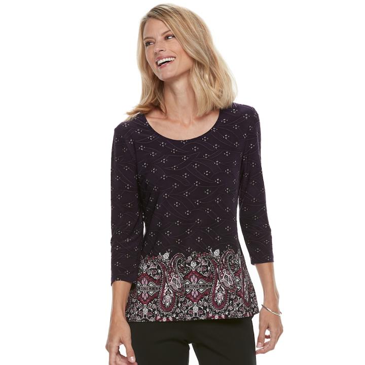 Petite Croft & Barrow&reg; Printed Top, Women's, Size: L Petite, Med Purple