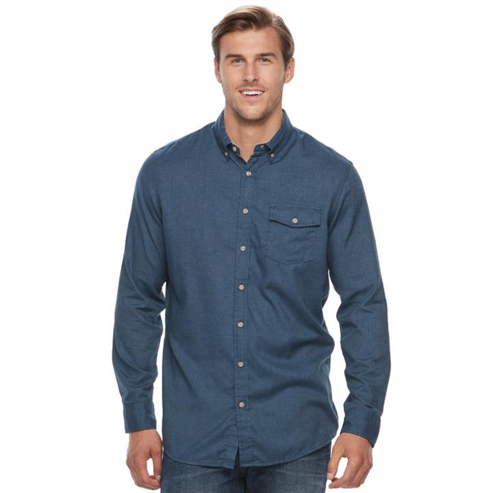 Men's Sonoma Goods For Life&trade; Modern-fit Flexwear Stretch Flannel Button-down Shirt, Size: L Tall, Dark Blue