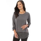 Women's Apt. 9&reg; Mock-layer French Terry Top, Size: Small, Charcoal Black