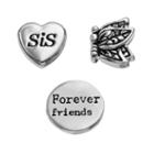 Blue La Rue Silver-plated Sis Heart, Forever Friends Coin & Butterfly Charm Set, Women's, Silver