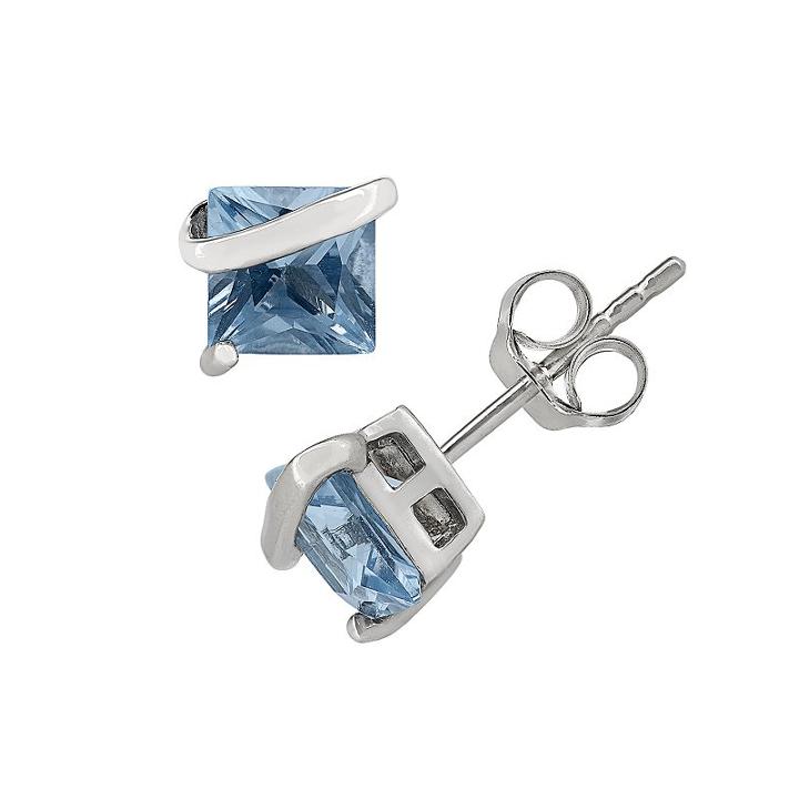 Lab-created Aquamarine Sterling Silver Stud Earrings, Women's, Blue