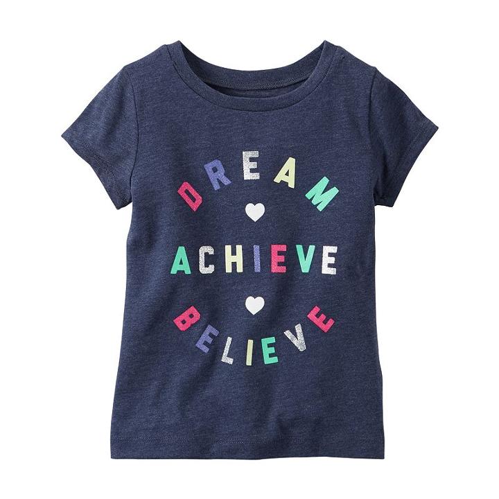 Girls 4-8 Carter's Dream Believe Achieve Glitter Graphic Short Sleeve Tee, Size: 7, Light Grey