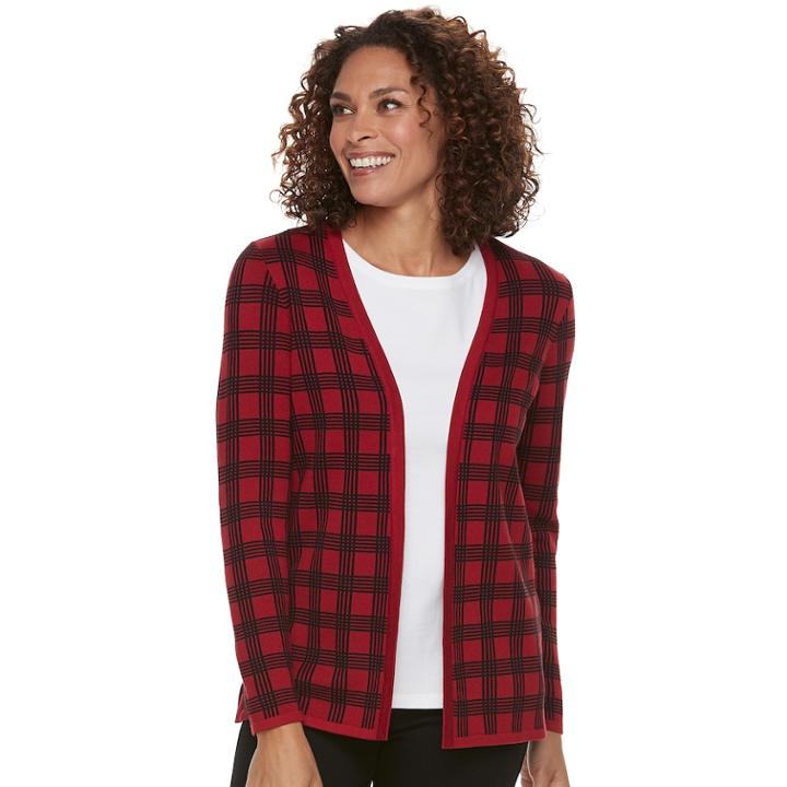 Women's Croft & Barrow&reg; Classic Open-front Cardigan, Size: Large, Med Red